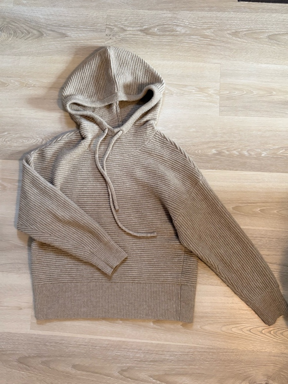 Calia Ribbed Hooded Sweater in Beige-Taupe